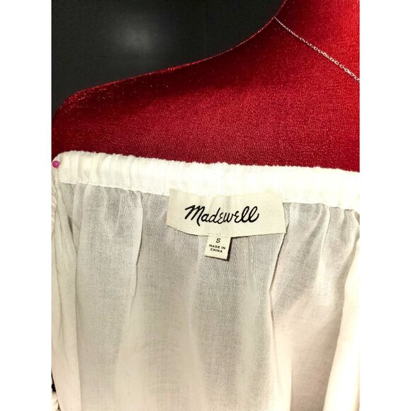 Madewell Folktale Off Shoulder 100 % Cotton Embroidered Casual Blouse Size S 966 - Picture 6 of 9